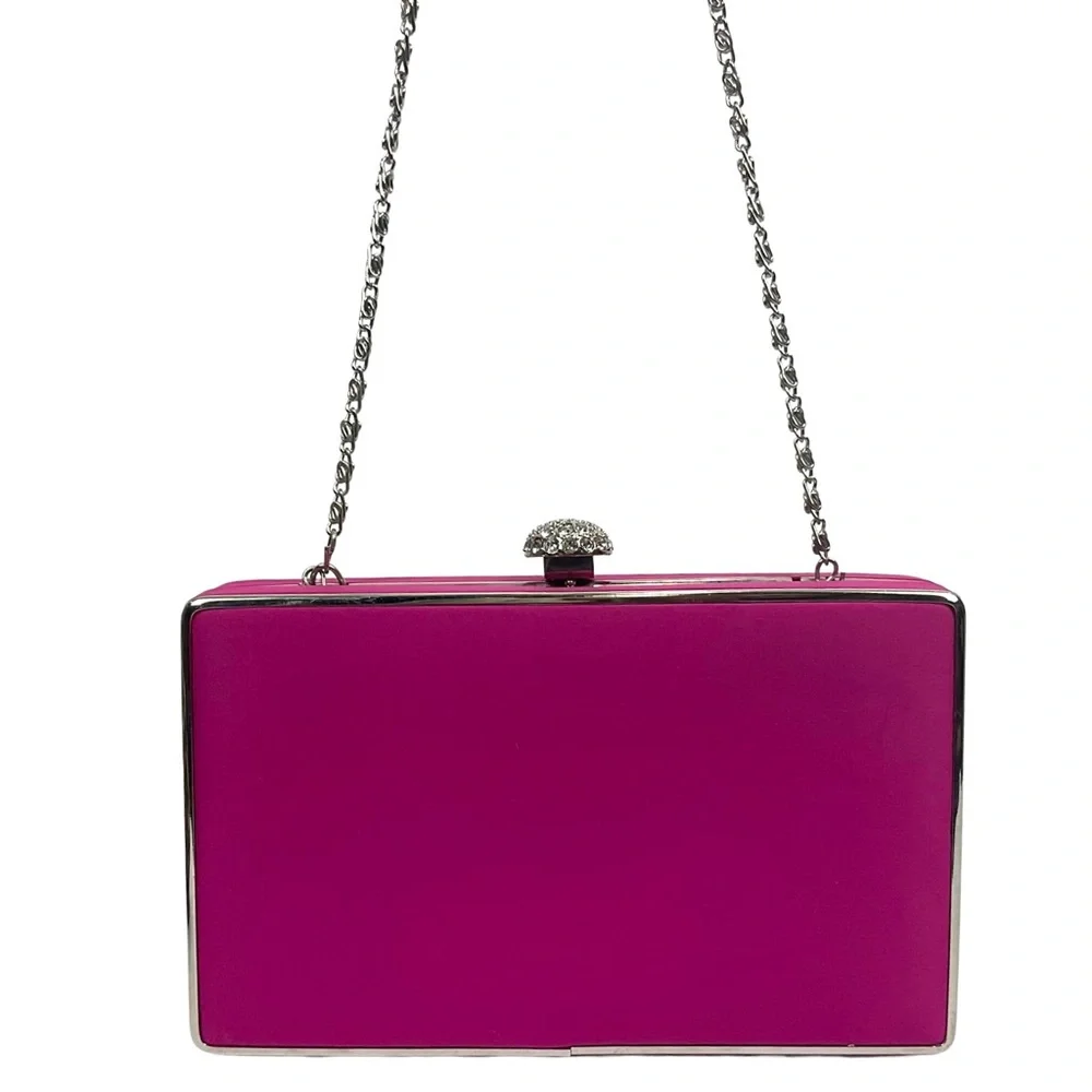 Lula Townsend Fuchsia Box Handbag with Rhinestone Closure - Picture 10 of 12